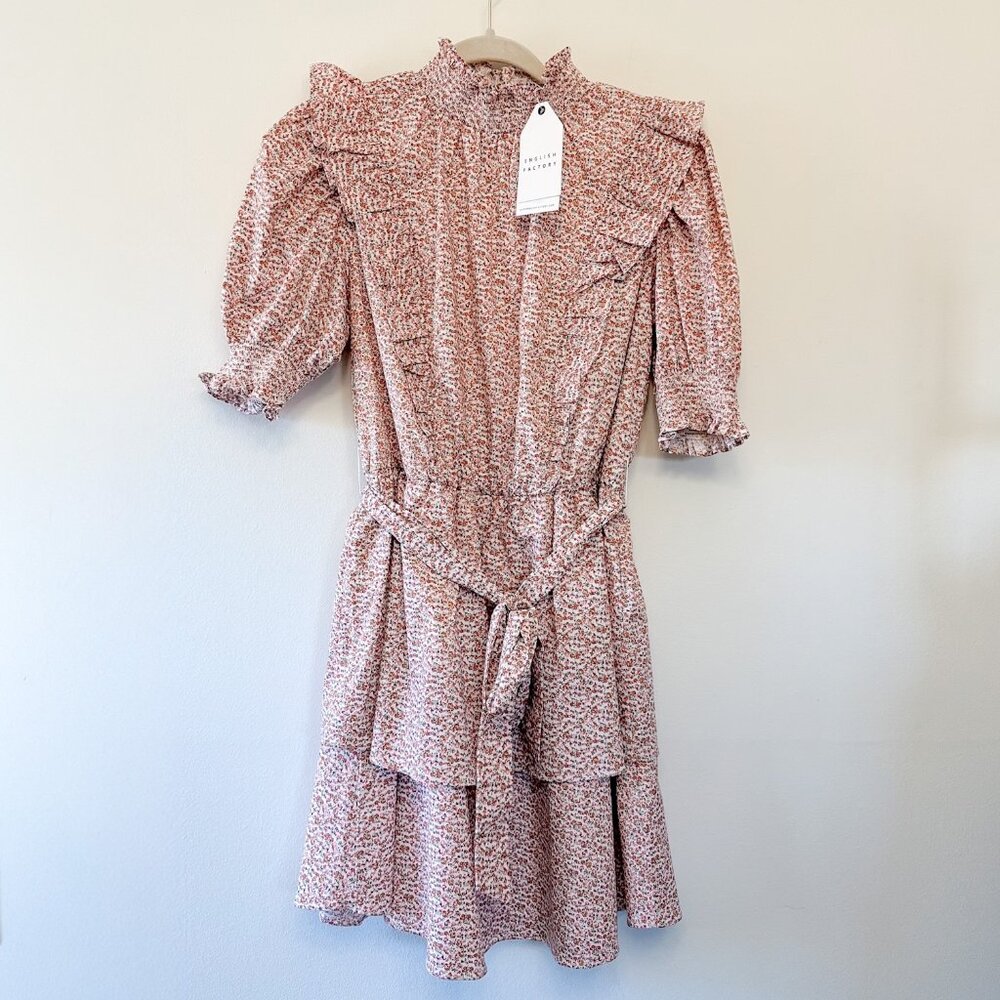 NWT English Factory Floral Puff Sleeve Mini Dress, Size Medium